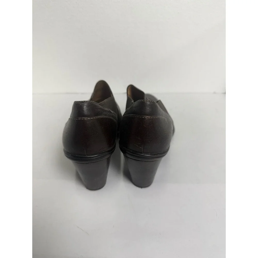 Sofft Leather Pumps Women 8.5 Brown Good‎ Slip On Block Heel Comfort Work Shoes